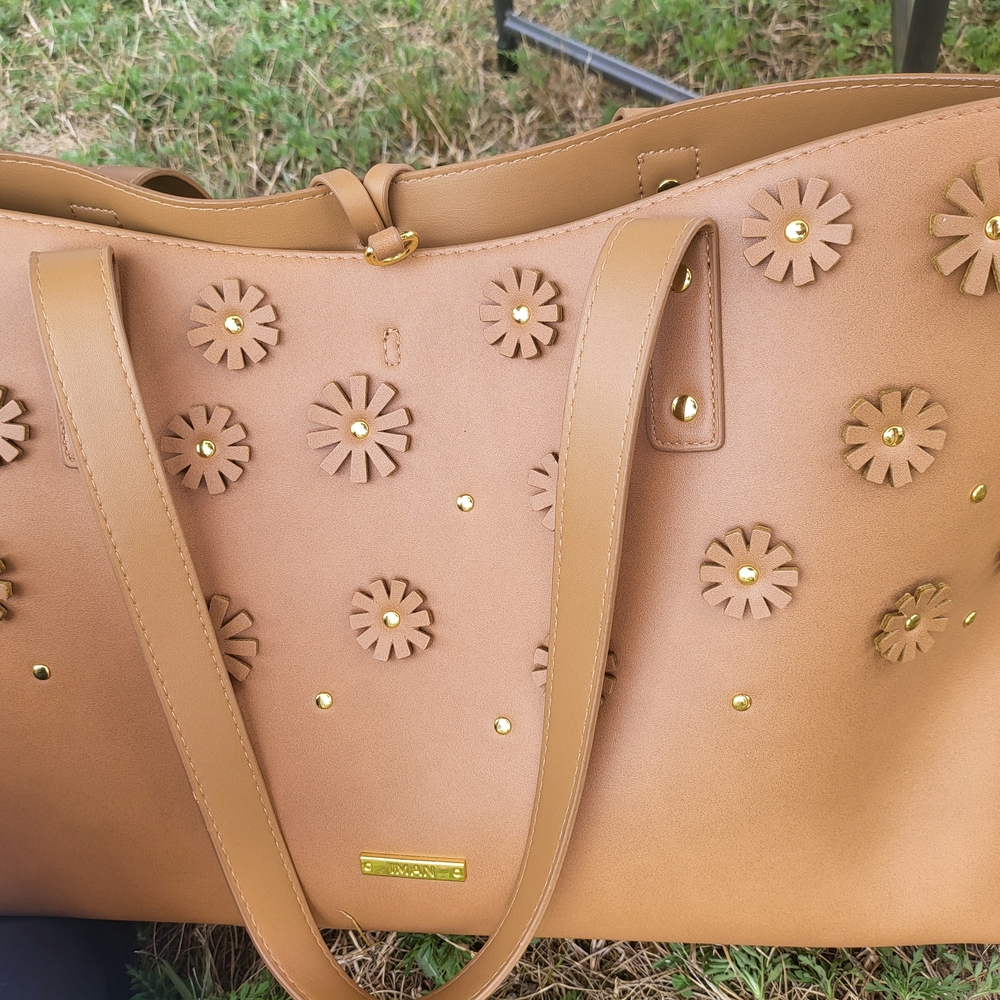 IMAN Tan Floral Embellished Tote